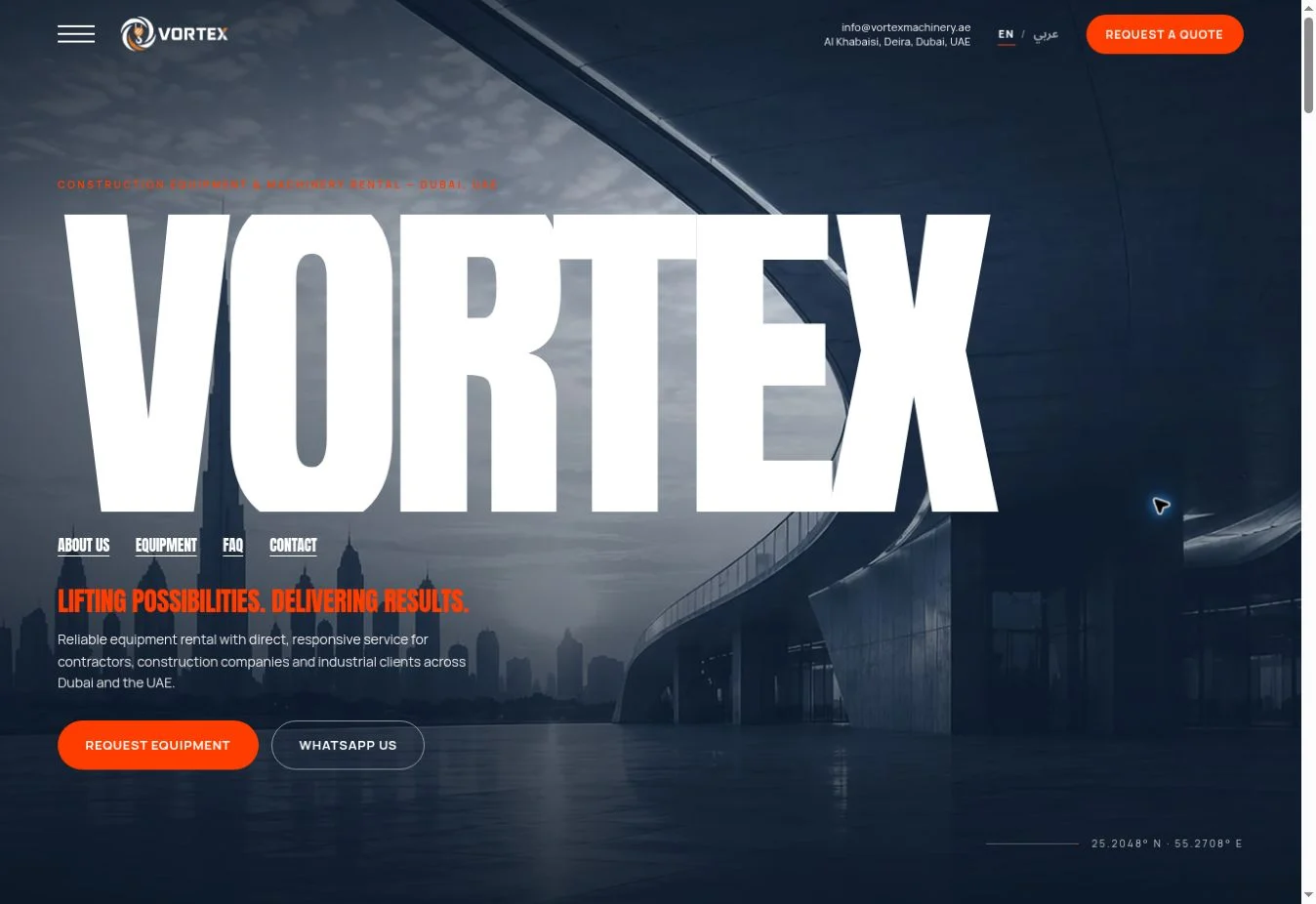 Dubai-Skyline von einer Betonstruktur aus, originales VORTEX Website-Hauptbild